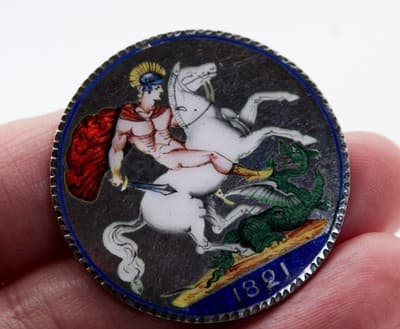 Antique Georgian King George IV 1821 Enamel Silver Coin Brooch Pendant RARE - Thumbnail 3
