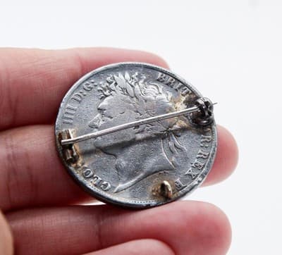 Antique Georgian King George IV 1821 Enamel Silver Coin Brooch Pendant RARE - Thumbnail 5