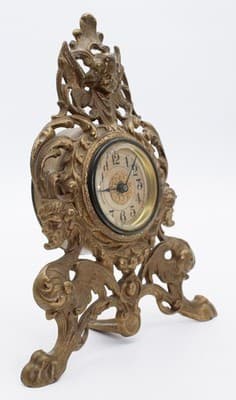 Antique Cast Iron Gold Gilt Cherub & Griffin Motif Desk Mantle Footed Clock - Thumbnail 8