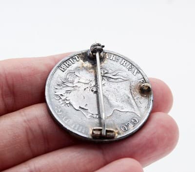 Antique Georgian King George IV 1821 Enamel Silver Coin Brooch Pendant RARE - Thumbnail 6