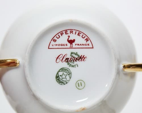 LIMOGES France Clairette Gilt Handles Porcelain Boullion Cup & Saucer - Thumbnail 4