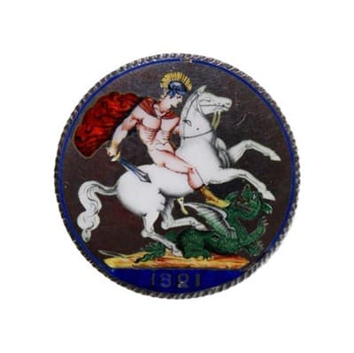 Antique Georgian King George IV 1821 Enamel Silver Coin Brooch Pendant RARE - Image 1