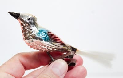 Vintage Glass Clip On Blue Winged Song Bird With Spun Tail Christmas Ornament - Thumbnail 4