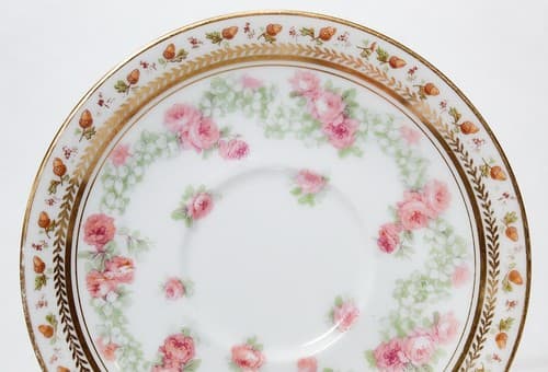LIMOGES J. Pouyat France Acorn Flower Porcelain Boullion Cup & Saucer - Thumbnail 5