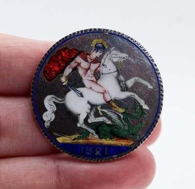 Antique Georgian King George IV 1821 Enamel Silver Coin Brooch Pendant RARE - Thumbnail 2