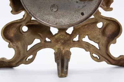 Antique Cast Iron Gold Gilt Cherub & Griffin Motif Desk Mantle Footed Clock - Thumbnail 12