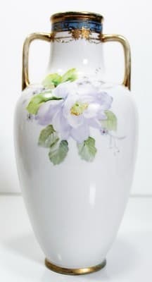 Antique Hand Painted NIPPON Japan Floral Gold Gilt Porcelain Handled Vase - Thumbnail 2