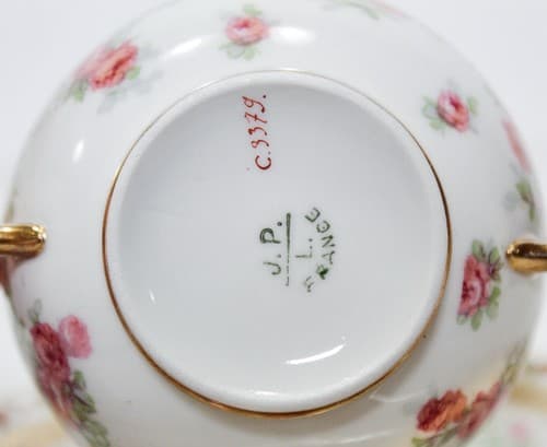 LIMOGES J. Pouyat France Acorn Flower Porcelain Boullion Cup & Saucer - Thumbnail 4