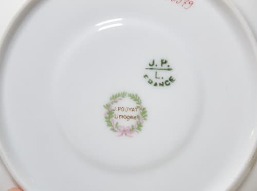 LIMOGES J. Pouyat France Acorn Flower Porcelain Boullion Cup & Saucer - Thumbnail 6