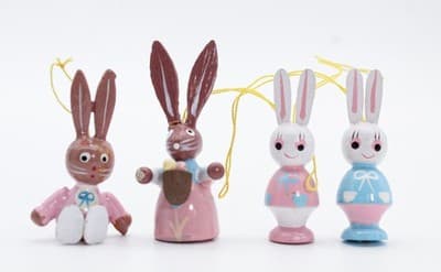 Lot of 4 Vintage Hand Painted Rabbit Bunny Holiday Hanging Ornaments - Thumbnail 6