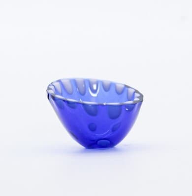 Vintage OOAK Dollhouse Miniature Blue Art Glass Bowl - Thumbnail 2