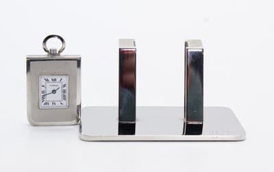 Vintage CLINIQUE Silver Tone Hand Wind Movement Travel Clock WORKS - Thumbnail 3