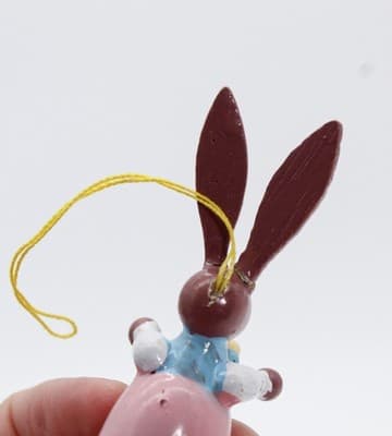 Lot of 4 Vintage Hand Painted Rabbit Bunny Holiday Hanging Ornaments - Thumbnail 3