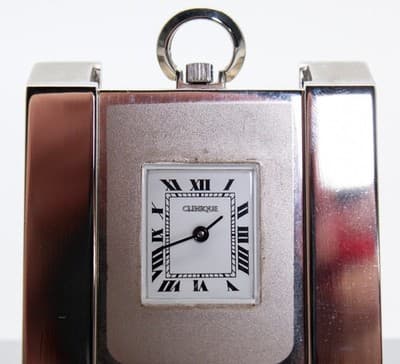 Vintage CLINIQUE Silver Tone Hand Wind Movement Travel Clock WORKS - Thumbnail 6