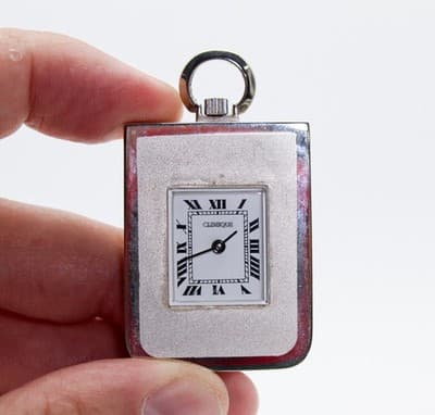 Vintage CLINIQUE Silver Tone Hand Wind Movement Travel Clock WORKS - Thumbnail 2