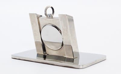 Vintage CLINIQUE Silver Tone Hand Wind Movement Travel Clock WORKS - Thumbnail 4