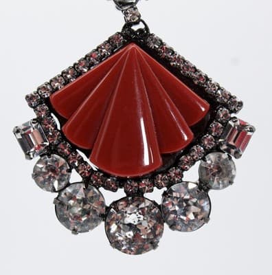 MOANS COUTURE Designer Art Deco Style Rhinestone Red Lucite ClipOn Earrings RARE - Thumbnail 5