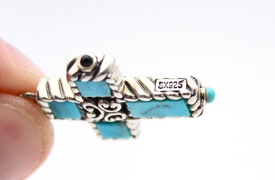 Sally C Treasures Sterling Silver 925 Onyx & Turquoise Cross Crucifix Pendant 1" - Thumbnail 2