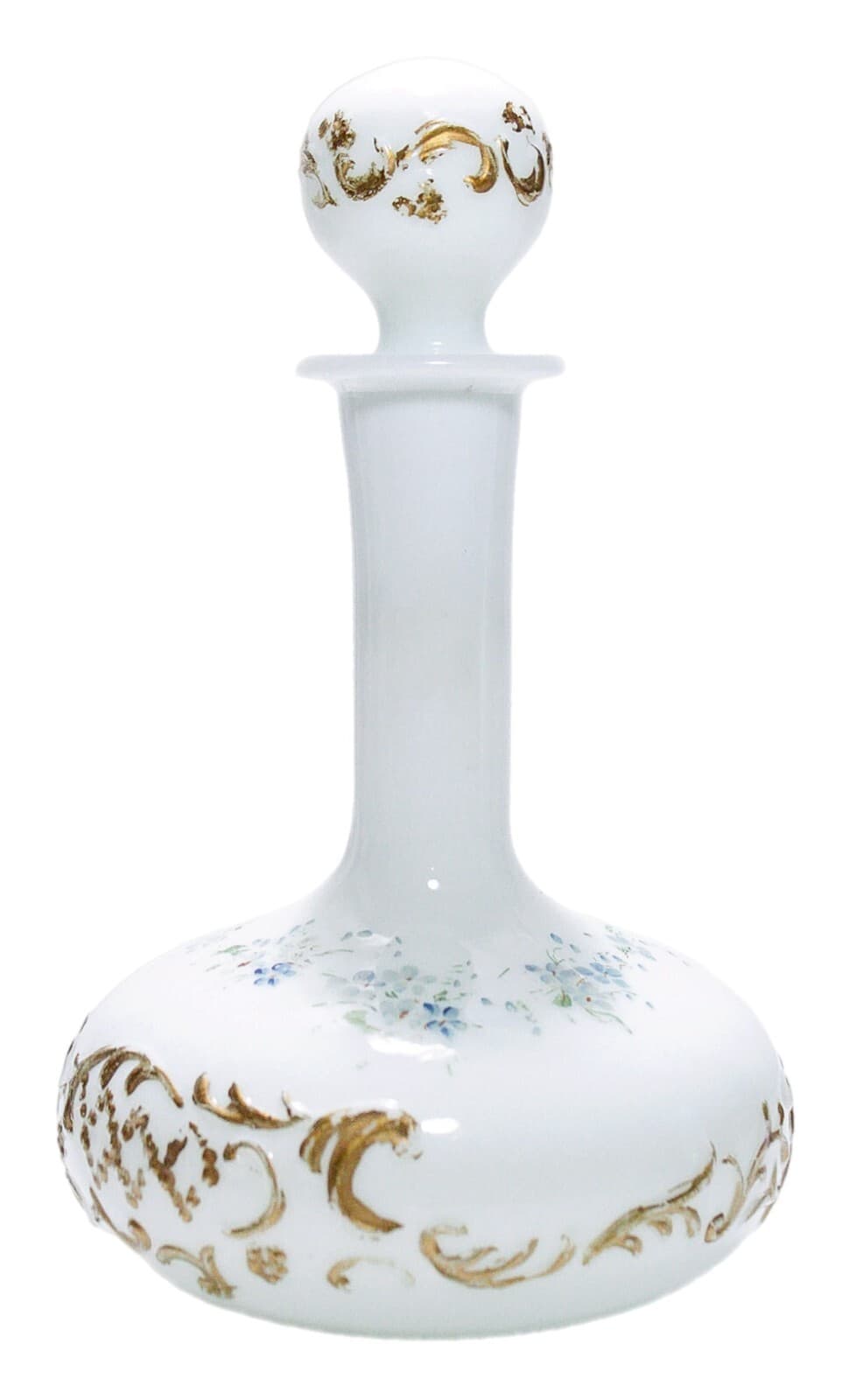 Antique Milk Glass Hand Painted Floral Motif Bottle Decanter - Image 1