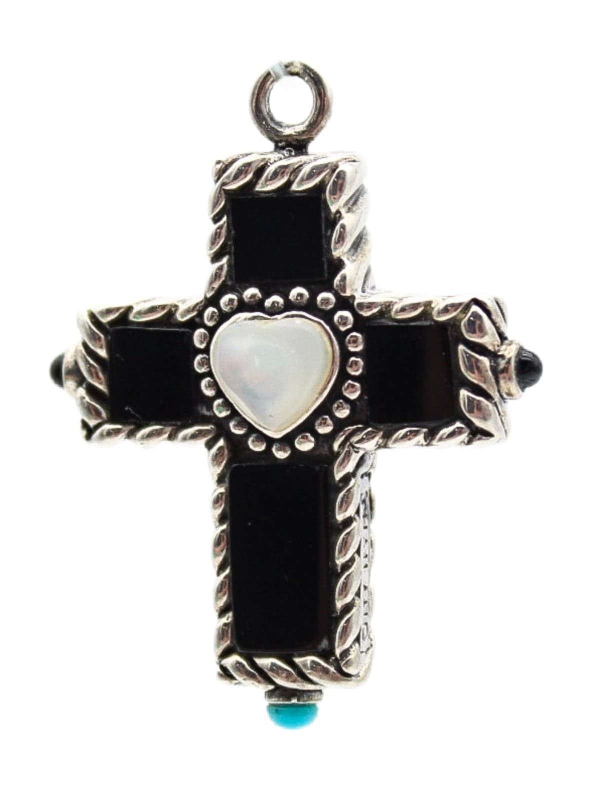Sally C Treasures Sterling Silver 925 Onyx & Turquoise Cross Crucifix Pendant 1" - Image 1