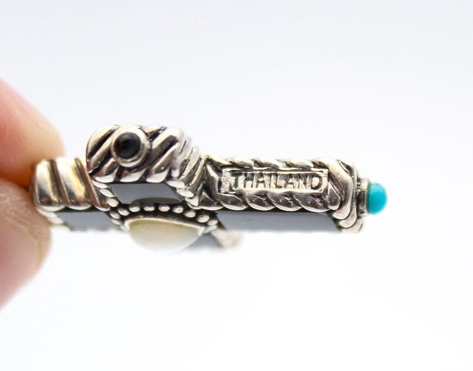Sally C Treasures Sterling Silver 925 Onyx & Turquoise Cross Crucifix Pendant 1" - Thumbnail 3