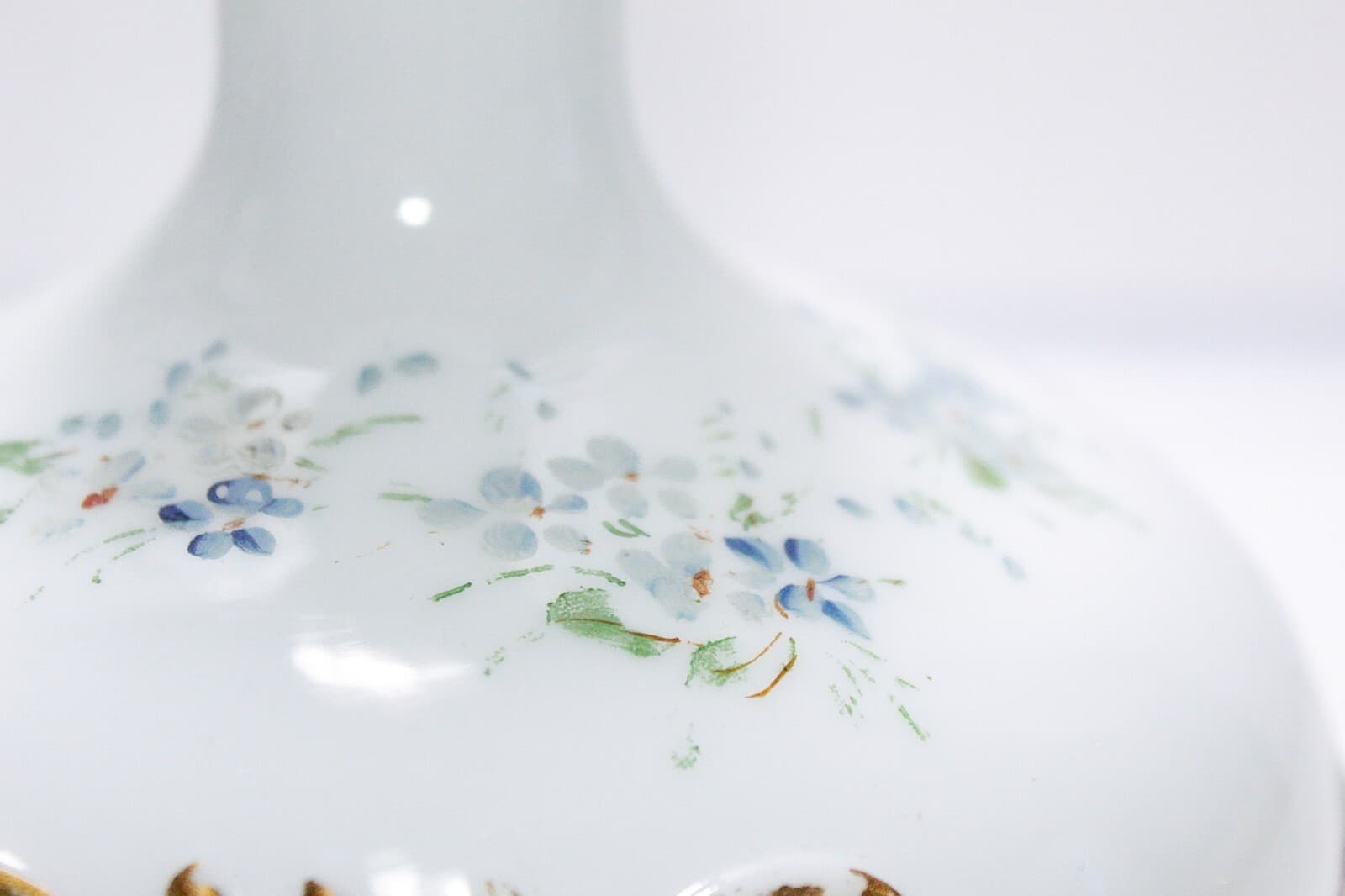 Antique Milk Glass Hand Painted Floral Motif Bottle Decanter - Thumbnail 3