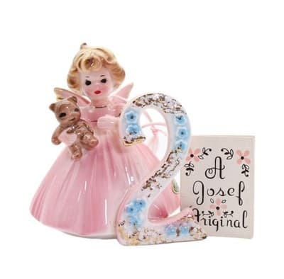 Vintage JOSEF ORIGINAL Japan Pink Angel Second Birthday Porcelain Figurine w/Tag - Image 1