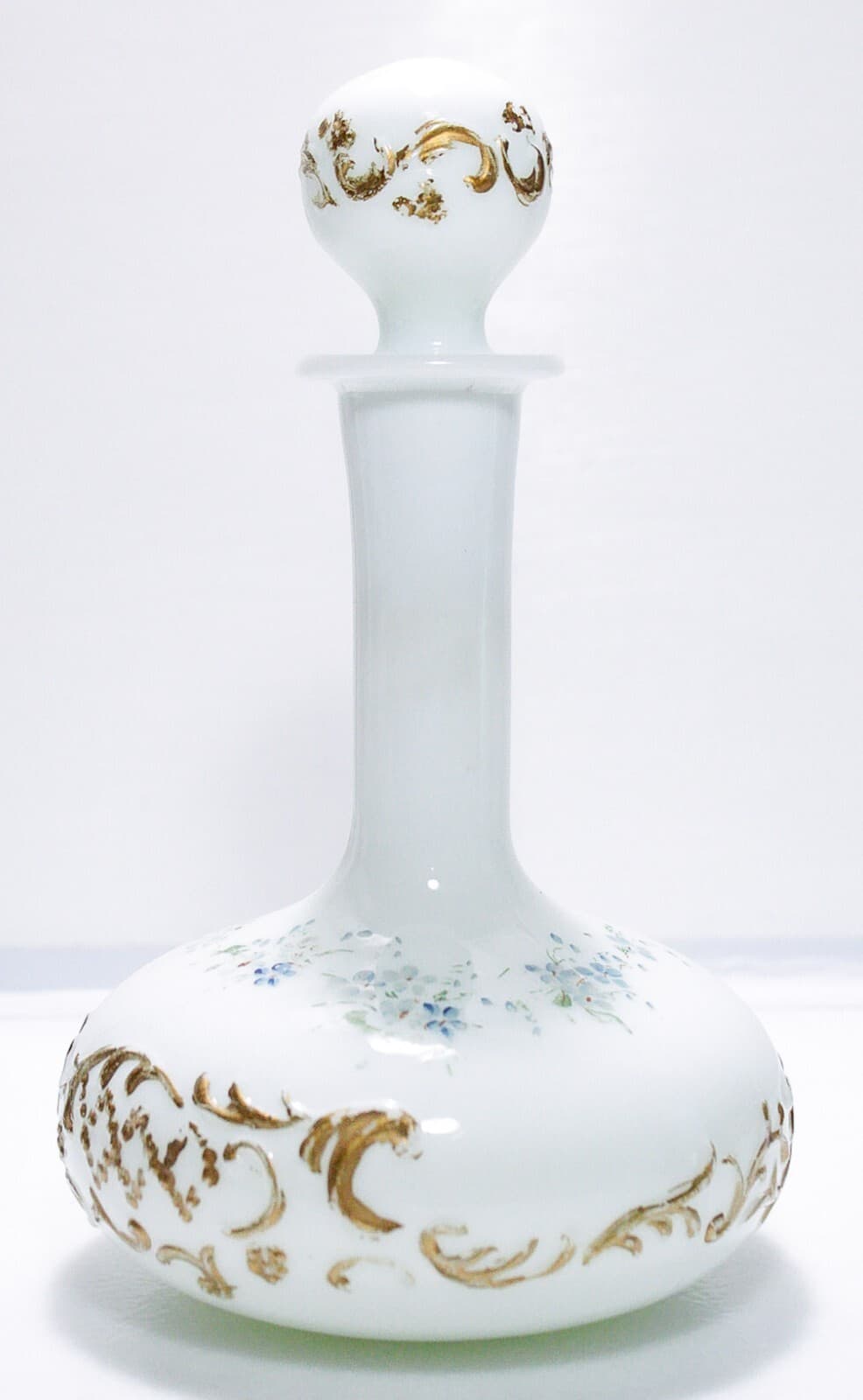 Antique Milk Glass Hand Painted Floral Motif Bottle Decanter - Thumbnail 5