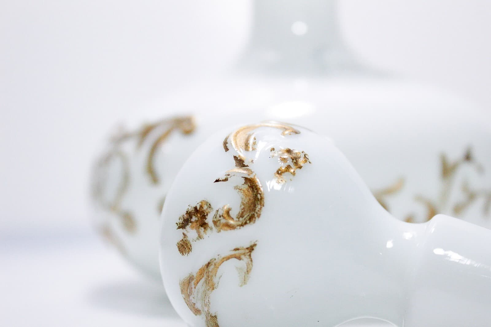 Antique Milk Glass Hand Painted Floral Motif Bottle Decanter - Thumbnail 8