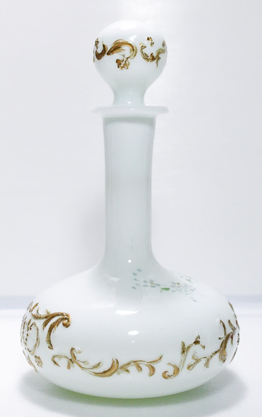 Antique Milk Glass Hand Painted Floral Motif Bottle Decanter - Thumbnail 6