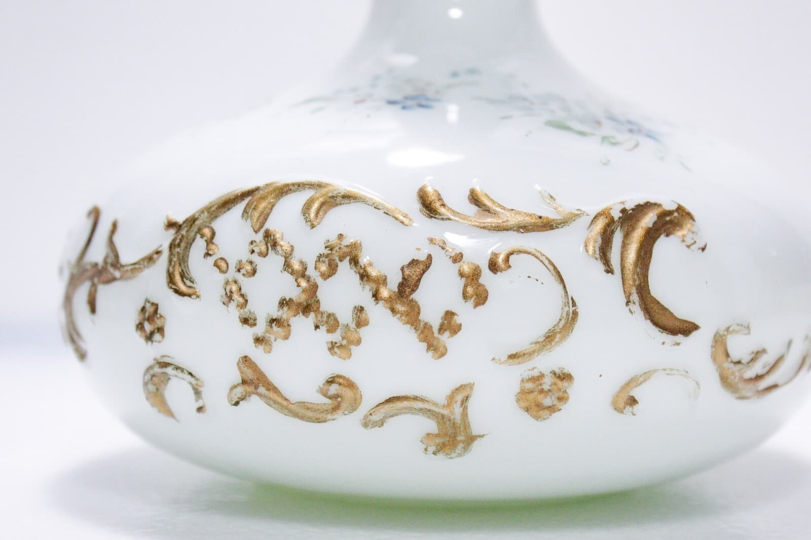 Antique Milk Glass Hand Painted Floral Motif Bottle Decanter - Thumbnail 2