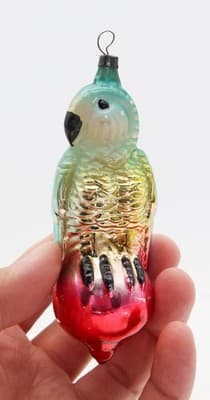 Old Parrot Bird On Christmas Ball Hand Painted Glass Christmas Ornament - Thumbnail 2