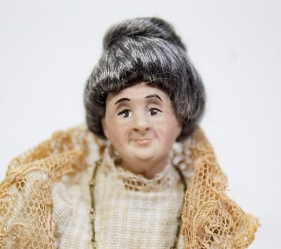 Antique Porcelain Miniature Dollhouse Lady Doll w/ Laced Dress & Necklace RARE - Thumbnail 2