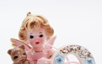 Vintage JOSEF ORIGINAL Japan Pink Angel Second Birthday Porcelain Figurine w/Tag - Thumbnail 2