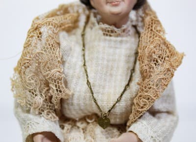 Antique Porcelain Miniature Dollhouse Lady Doll w/ Laced Dress & Necklace RARE - Thumbnail 3