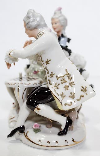 Antique Germany Lace Dresden Couple Playing Chess Porcelain Figurine - Thumbnail 5