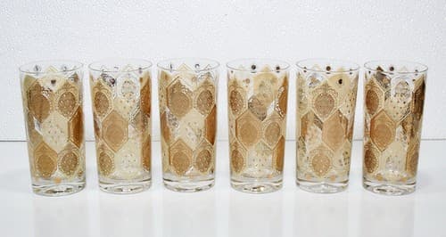 7 Vintage High Ball Tumbler Gold Gilt Pineapple Medallion Drinking Glasses - Thumbnail 8