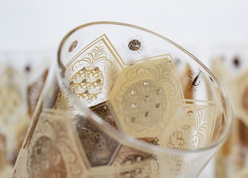 7 Vintage High Ball Tumbler Gold Gilt Pineapple Medallion Drinking Glasses - Thumbnail 5