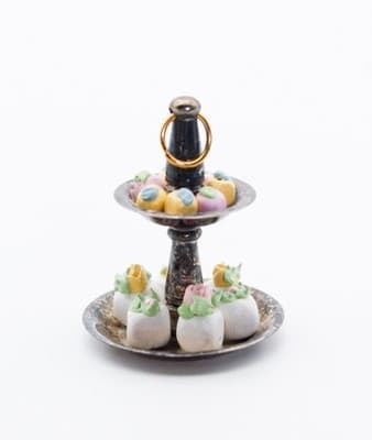 Vintage Dollhouse Miniature Pastry Cake 2 Tier Stand Kitchen Accessory 1:12 - Thumbnail 5