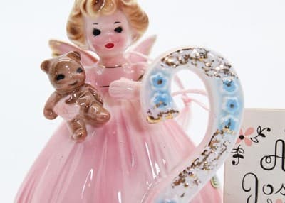 Vintage JOSEF ORIGINAL Japan Pink Angel Second Birthday Porcelain Figurine w/Tag - Thumbnail 3