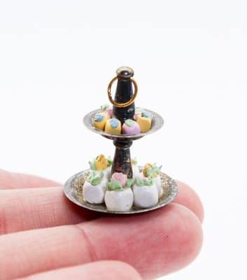Vintage Dollhouse Miniature Pastry Cake 2 Tier Stand Kitchen Accessory 1:12 - Thumbnail 2