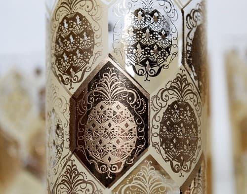7 Vintage High Ball Tumbler Gold Gilt Pineapple Medallion Drinking Glasses - Thumbnail 4