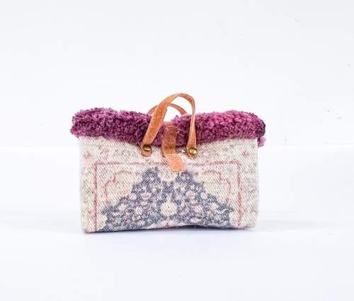 Vtg Artisan Victorian Style Tote Travel Bag Burgandy Miniature Dollhouse Accs. - Thumbnail 3