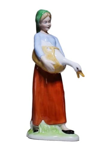 Vintage GEROLD PORZELLAN W. Germany Porcelain Woman Farmer w/ Goose Figure - Image 1