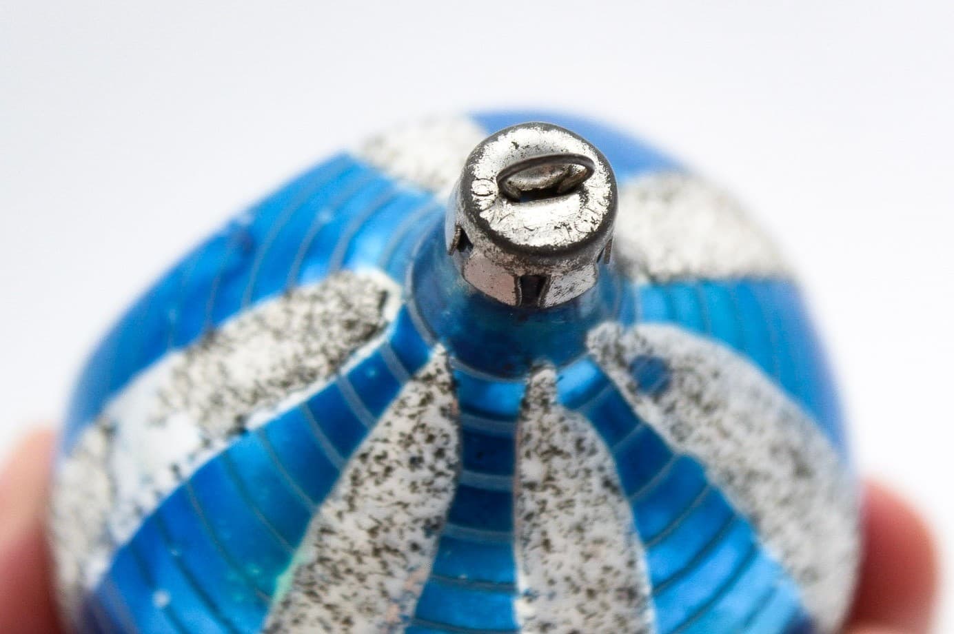 Vintage Poland Reflector Mica Blue Silver Teardrop Glass Christmas Ornament 4" - Thumbnail 5