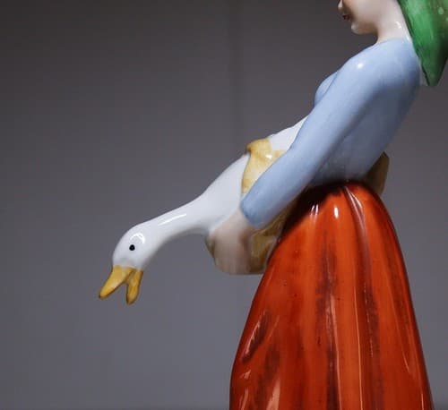 Vintage GEROLD PORZELLAN W. Germany Porcelain Woman Farmer w/ Goose Figure - Thumbnail 7
