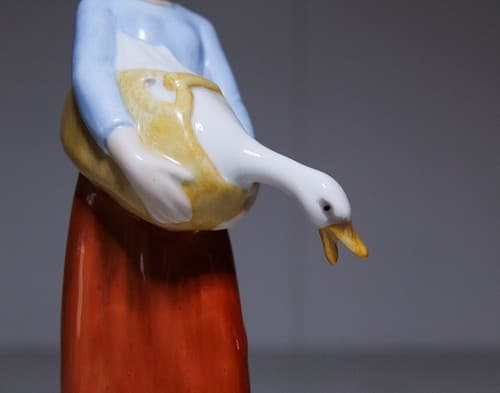 Vintage GEROLD PORZELLAN W. Germany Porcelain Woman Farmer w/ Goose Figure - Thumbnail 4