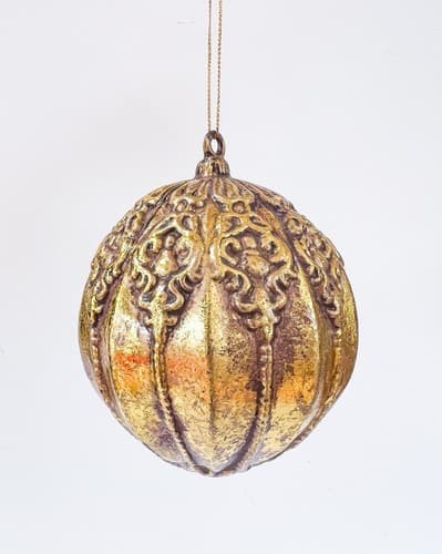 Vintage Gold Art Design Carved Round Christmas Ornament - Thumbnail 2
