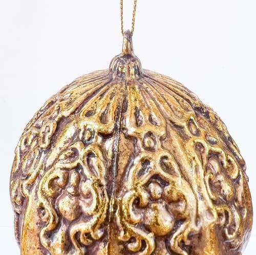 Vintage Gold Art Design Carved Round Christmas Ornament - Thumbnail 3