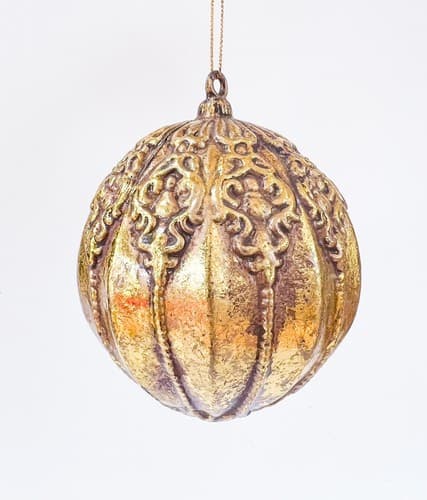 Vintage Gold Art Design Carved Round Christmas Ornament - Thumbnail 5